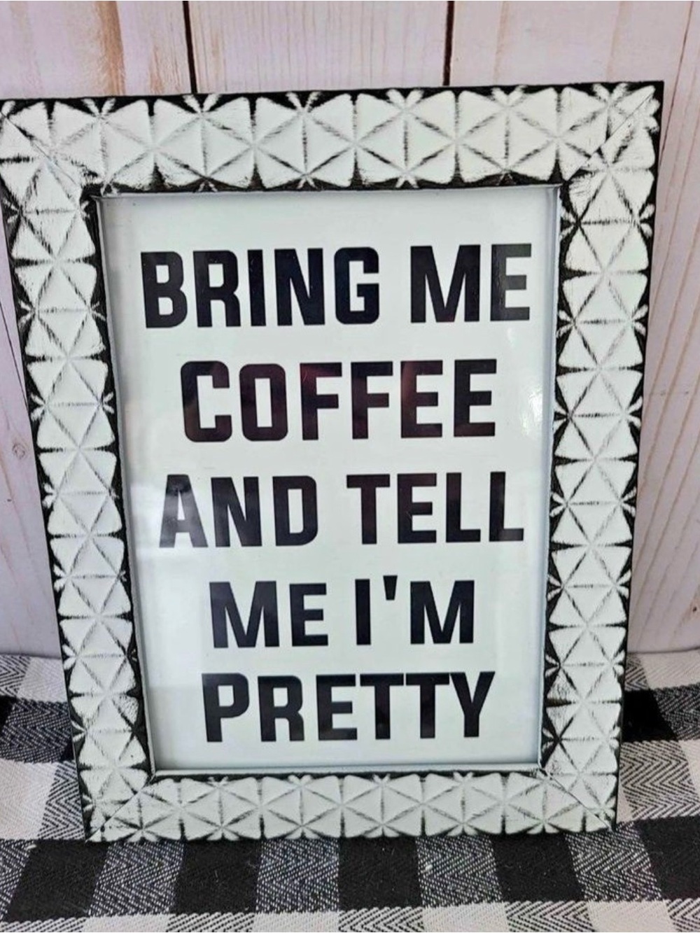 Bring Me Coffee Framed Wall Art - White Text on Black